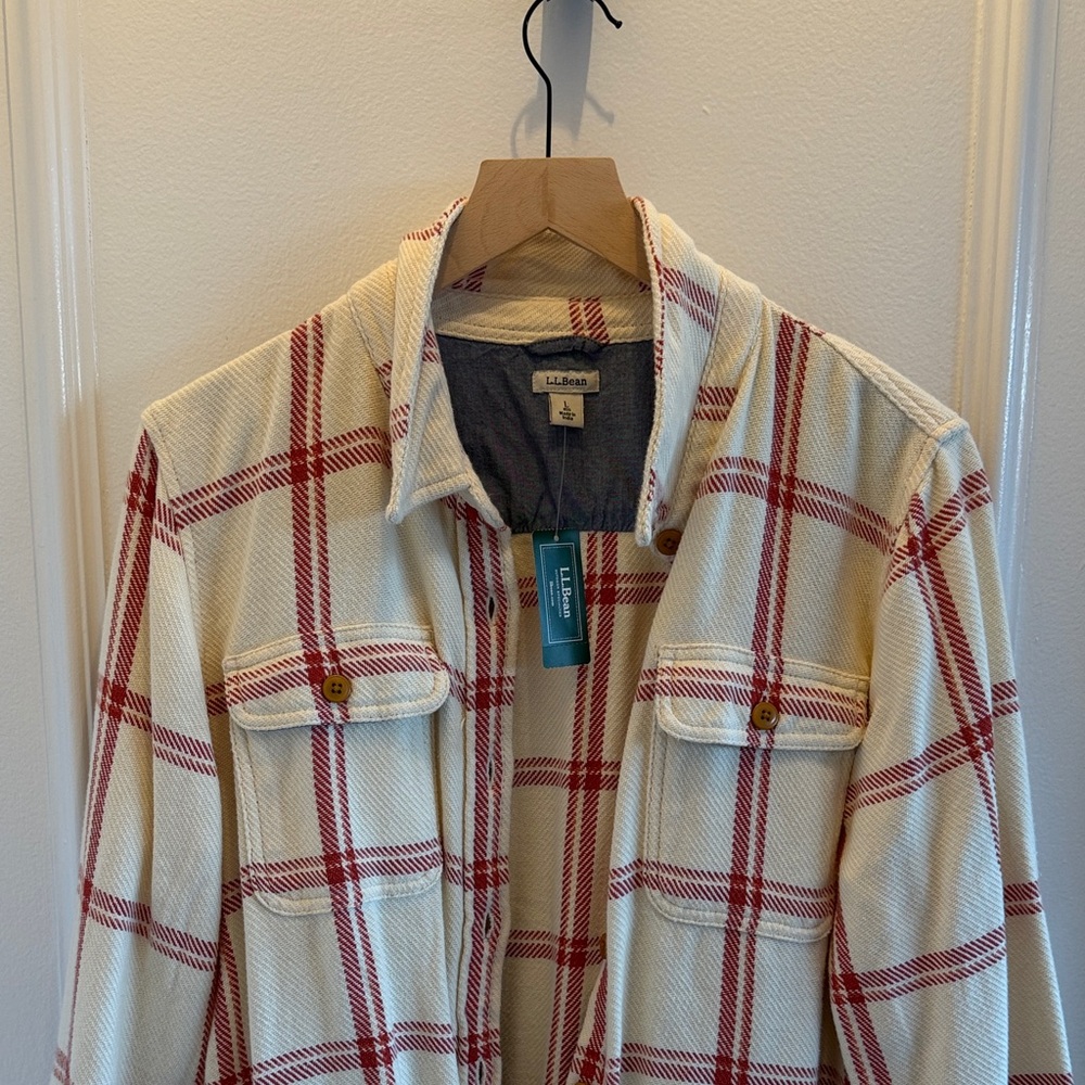L.L. Bean Red and Cream Checkered Shirt Jacket